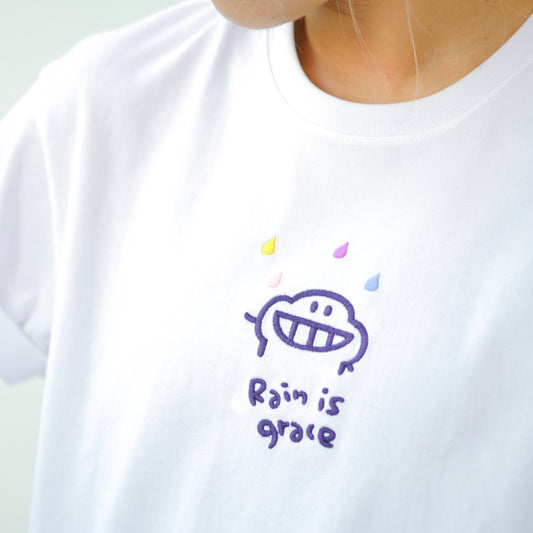塵短袖 Tee 白《Rain is grace》